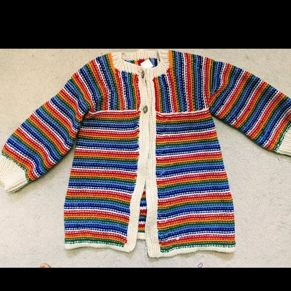 Vintage Handmade Rainbow Striped Knit Cardigan Sweater π - Picture 1 of 3